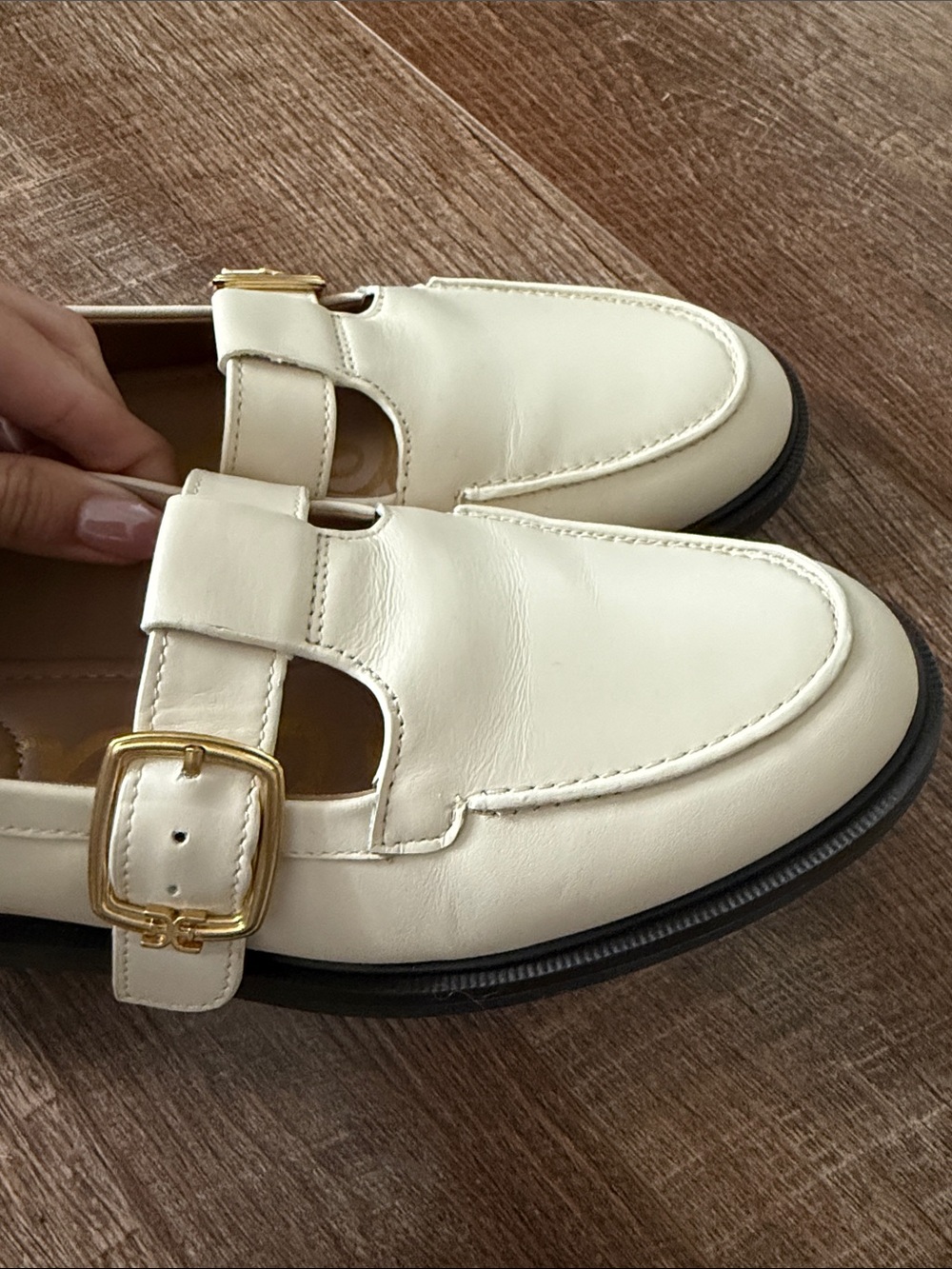 Sam Edelman Cream Mary Jane Loafers with Gold Buckle - Picture 5 of 5